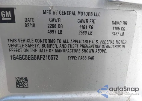 2010 Buick Lacrosse Cxl z USA, uszkodzony, nr VIN 1G4GC5EG5AF216672